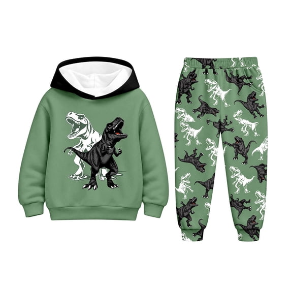 Kiijoy Boys Sweatsuit Dinosaur Graphic Hoodie Jogger Pants Outfits Fall Winter Clothes Set