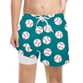 thumbnail image 1 of Kiijoy Boys' Swim Trunks Baseball Print Swimming Shorts with Compression Liner, Sizes 2-14, 1 of 3