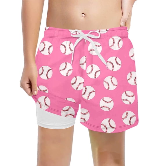 Kiijoy Boys' Swim Trunks Baseball Print Swimming Shorts with Compression Liner, Sizes 2-14