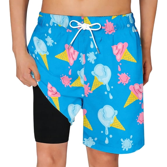 Kiijoy Boys' Swim Trunks Stretch Quick-Dry Beach Shorts with Compression Liner, Sizes 5-16