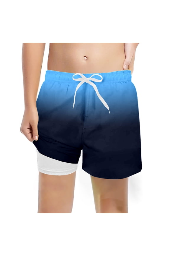 Boys Swim Trunks with Compression Liner Quick Drying Stretch Swim Shorts, Sizes 10-12
