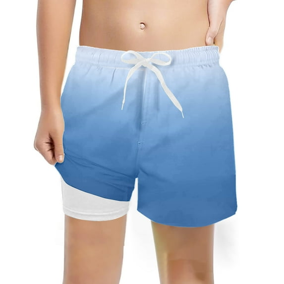 Kiijoy Boys Swim Trunks with Compression Liner Quick Drying Stretch Swim Shorts, Sizes 14-16