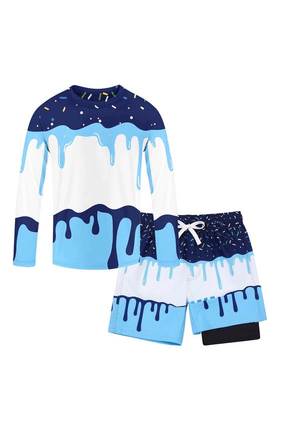 Boys Swimsuit UPF 50+ Long Sleeve Rash Guard Swim Trunks Bathing Suits, Sizes 2-14