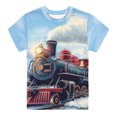 thumbnail image 1 of Kiijoy Boys T-Shirt Train Print Graphic Tee Casual Short Sleeve Tshirt, Blue, Sizes 2-15, 1 of 4