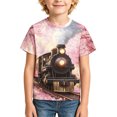 thumbnail image 1 of Kiijoy Boys T-Shirt Train Print Graphic Tee Casual Short Sleeve Tshirt, Pink, Sizes 2-15, 1 of 4