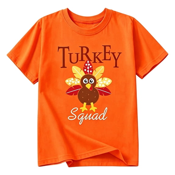 Kiijoy Boys Thanksgiving Graphic Tee Turkey Short Sleeve T-Shirt Top, Orange, Sizes 1-13