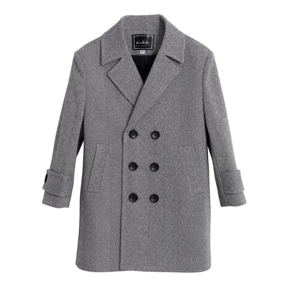 Kiijoy Boys Trench Coat Fall Winter Lapel Double Jacket Overcoat, Grey, 8-9 Years