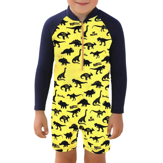 Kiijoy Boys UPF 50+ Dinosaur Half Zip Long Sleeve Rash Guard One-Piece Swimsuit