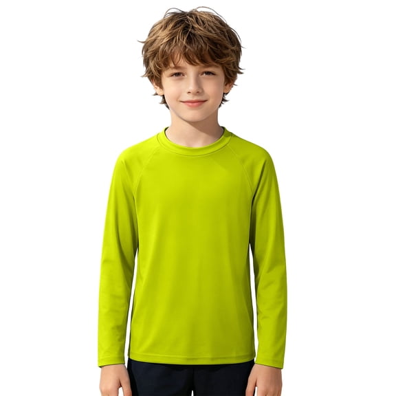 Kiijoy Boys UPF 50+ Long Sleeve Rash Guard Solid Quick-Dry Stretch Swim Shirt, Sizes 3-14