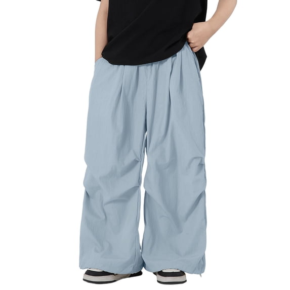Kiijoy Boys Wide Leg Pants Casual Lightweight Elastic Waist Baggy Trousers, Sizes 8-9