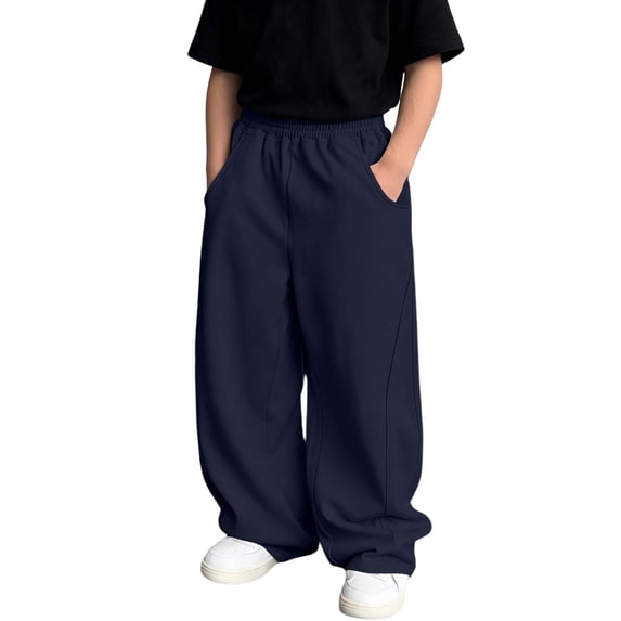 Kiijoy Boys Wide Leg Sweatpants Kids Casual Solid Baggy Athletic Pants, Navy, Sizes 4-15
