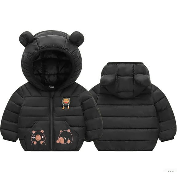Kiijoy Boys Winter Padded Coat Cartoon Hooded Puffer Jacket Zip Up Outerwear, Sizes 18-24M