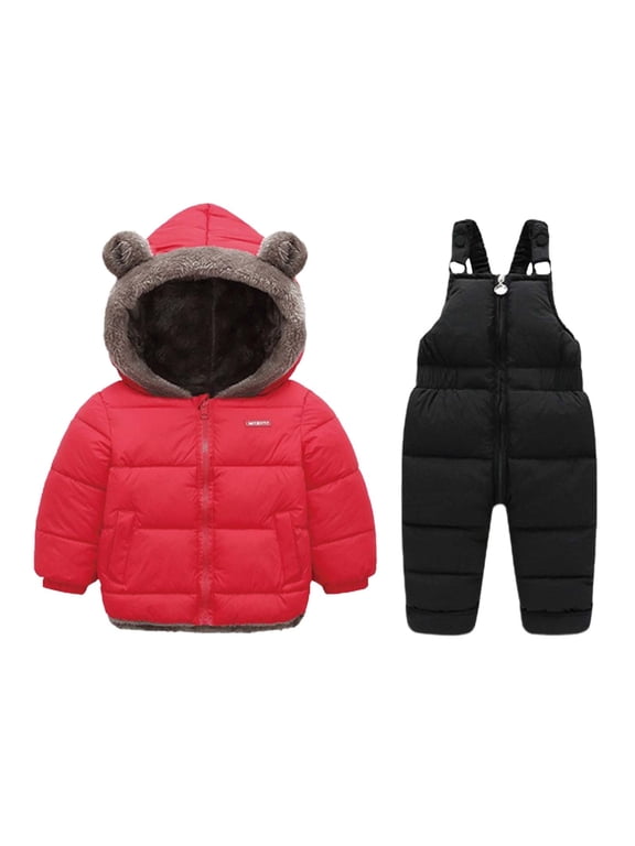 Boys Winter Thermal Snowsuit Padded Overalls with Jacket Warm Outfits, Sizes 2-5T