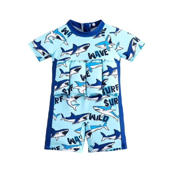 Kiijoy Buoyancy Swimsuit for Boys Short Sleeve Rashguard Flotation Swimming Aid Bathing Suit, Sizes 4-8