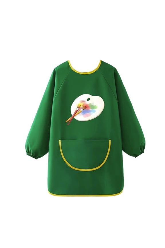 Children's Art Smock Cute Cartoon Long Sleeve Painting Apron with Pocket, Sizes 5-8