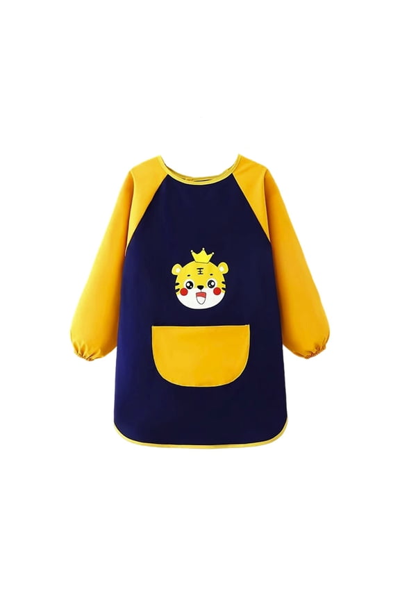 Children's Art Smock Cute Cartoon Long Sleeve Painting Apron with Pocket, Sizes 9-12