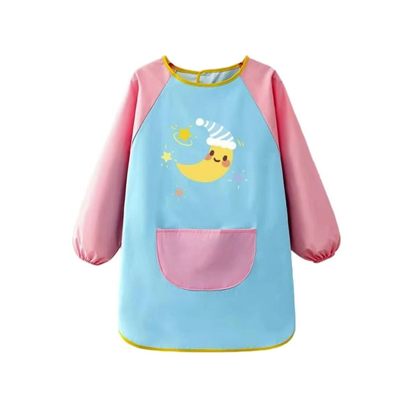 Kiijoy Children's Art Smock Cute Cartoon Long Sleeve Painting Apron with Pocket, Sizes 9-12