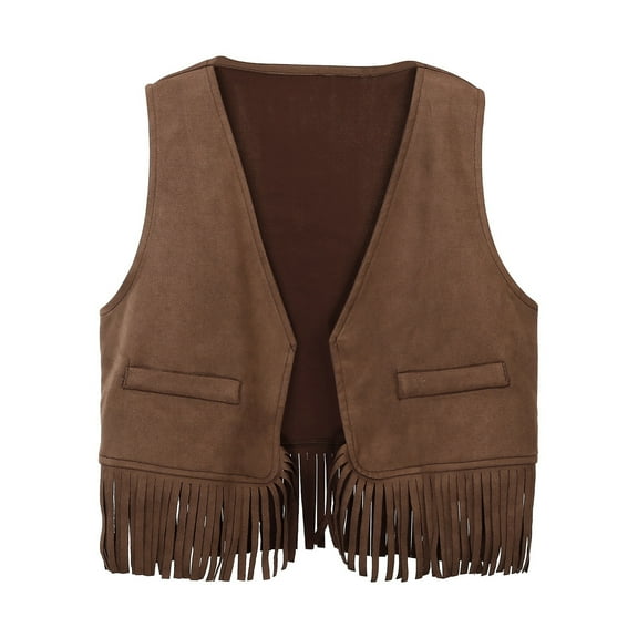 Kiijoy Children's Cowboy Fringe Vest Vintage Solid Sleeveless Dress Up Waistcoat, Sizes 3-12