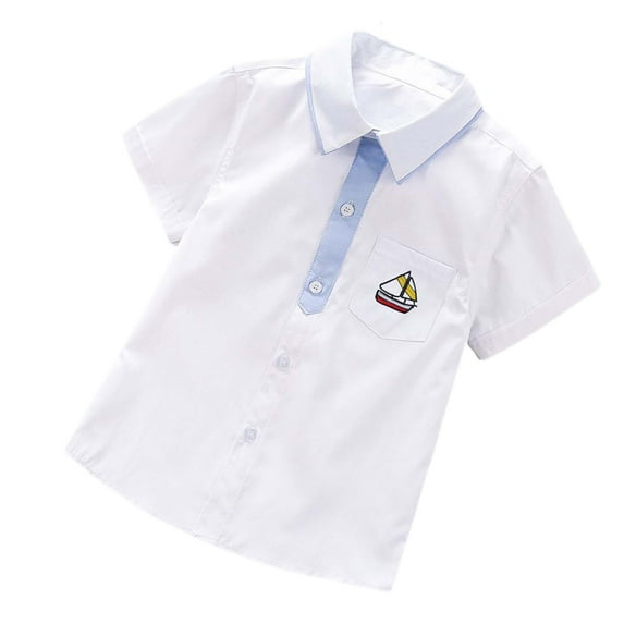 Kiijoy Children's Short Sleeve School Shirt Boys & Girls Cotton Button Up Shirt, Sizes 3-14