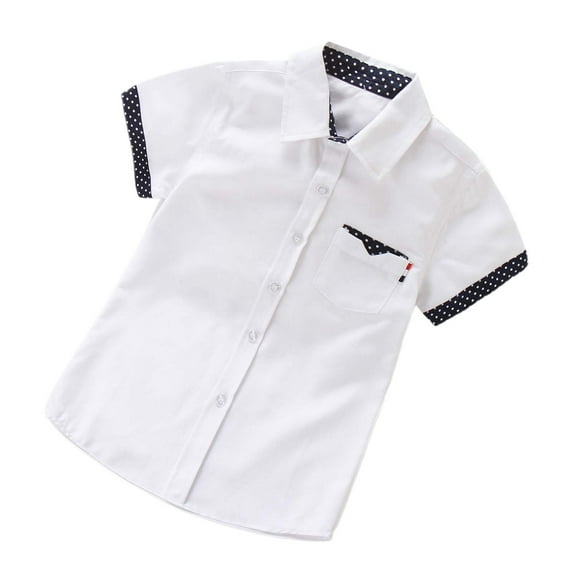 Kiijoy Children's Short Sleeve School Shirt Boys & Girls Cotton Button Up Shirt, Sizes 3-14