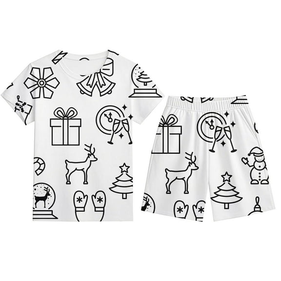 Kiijoy Christmas Boys DIY Coloring Short Sleeve Tee Shorts Pajamas Snug Fit Xmas Sleepwear