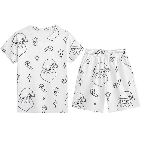 Kiijoy Coloring Pajamas for Girls Short Sleeve T-Shirt Shorts Set Sleepwear, Sizes 5-6