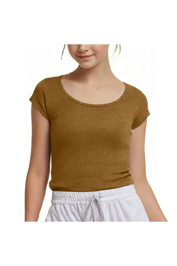 Crop Top for Girls Short Sleeve Square Neck Slim Fit T-Shirt Tee Tops, Sizes 14-15