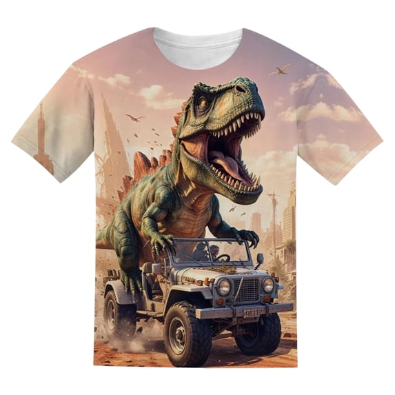 Kiijoy Dinosaur T-Shirt for Toddler Boys Casual Short Sleeve Crew Neck T Shirt, Khaki, 3-4 Years