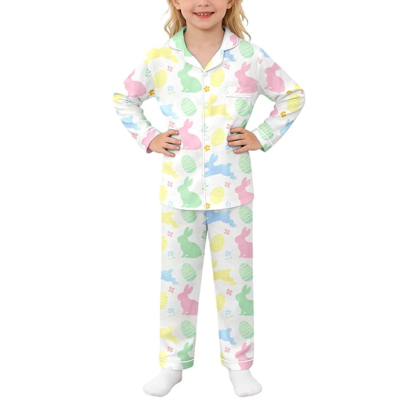 Kiijoy Easter Outfits for Girls Cute Rabbit Eggs Print Long Sleeve Top Pants Sleepwear, Sizes 3-4