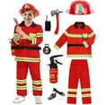 thumbnail image 1 of Kiijoy Fireman Co_Stume for Children Shirt Pants Cap Role Play Toy Accessories, Sizes 4-5T, 1 of 8