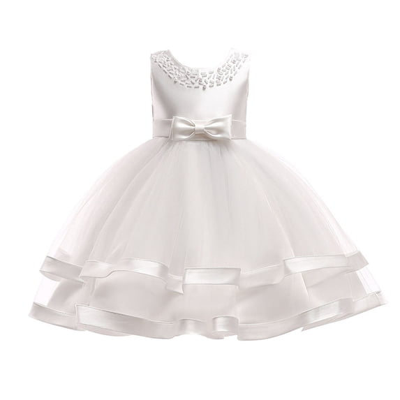 Kiijoy Flower Girls Dress Sleeveless Mesh Layered Princess Dress Pageant Gown, Sizes 6-7