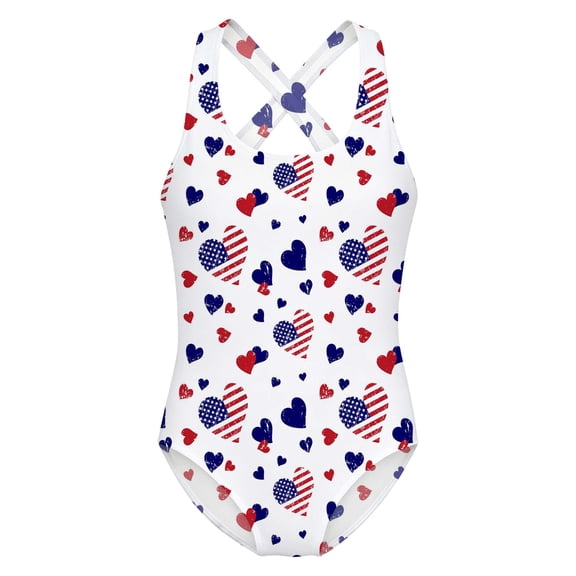 Kiijoy Fourth of July One-Piece Swimsuit for Girls Stretch Quick-Dry Swimwear, Sizes 2-14