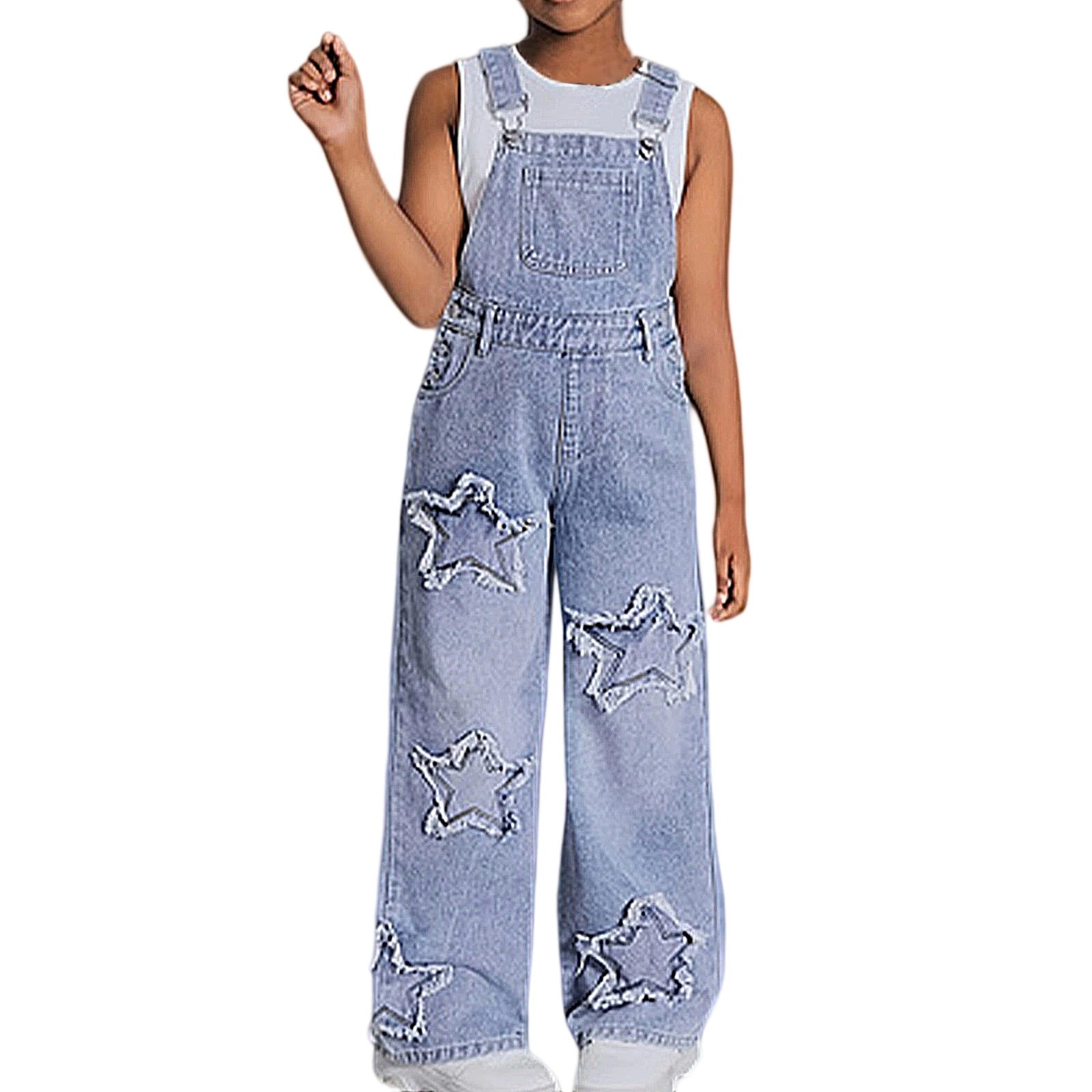 d*3様 size52 DENIM DUNGAREE B スター　星　グレー　キ Kiijoy Girl Denim Overalls Wide Leg Jean Jumpsuit Dungarees with