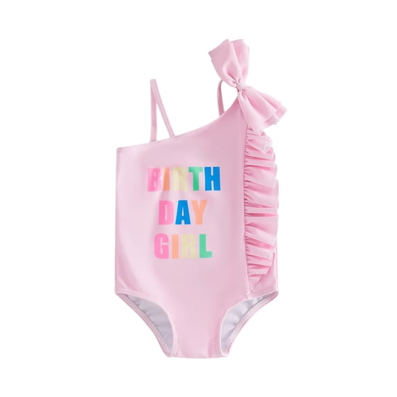Kiijoy Girl Letter Print Ruffles One-Piece Swimsuit UPF 50+ Bathing Suit Swimwear