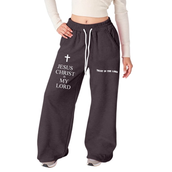 Kiijoy Girl's Baggy Sweatpants Letter Graphic Straight Leg Athletic Pants, Sizes 4-16