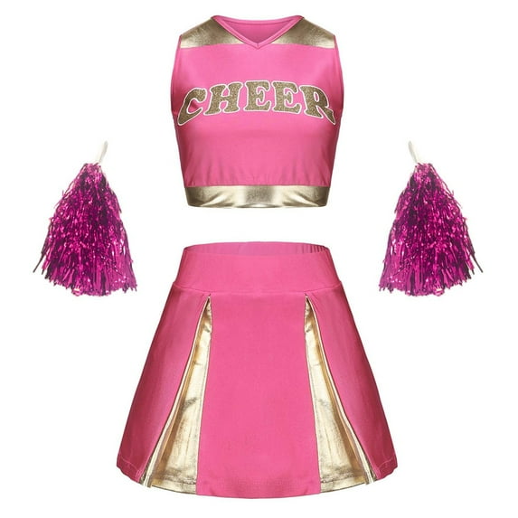 Kiijoy Girl's Cheerleading Sequins Skirt Set Student Sports Day Cheerleading Outfits