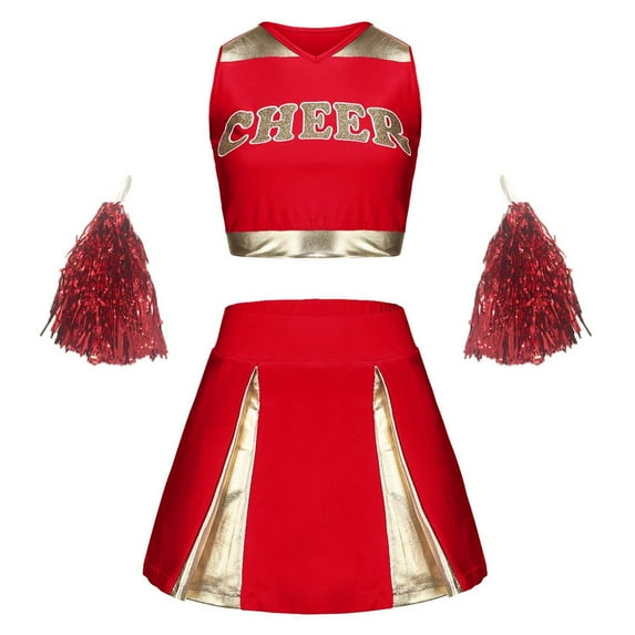 Kiijoy Girl's Cheerleading Sequins Skirt Set Student Sports Day Cheerleading Outfits