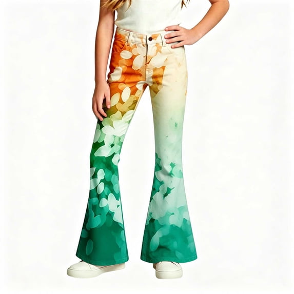 Kiijoy Girl's Flare Pants Casual Mid Rise Fit Stretch Trousers Bottoms, Sizes 9-10