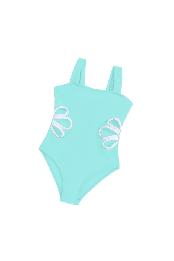 Girl's Flower Cut Out One-Piece Swimsuit Beach UPF 50+ Bathing Suit, Sizes 7-12