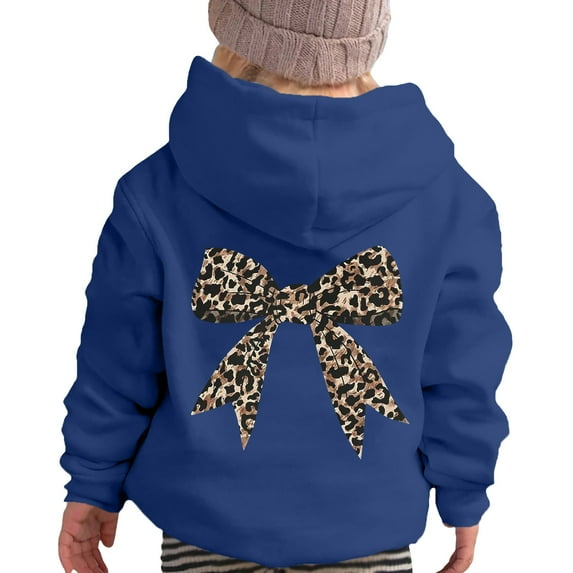 Kiijoy Girl's Hoodie Leopard Bow Print Pullover Hooded Sweatshirt for Kids, Sizes 5-6