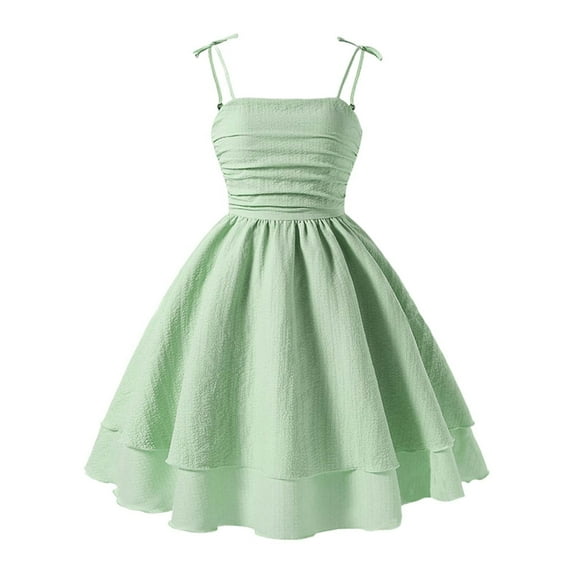 Kiijoy Girl's Solid Plain Flowy Cami Dress Tie Shoulder Ruched A Line Dress, Sizes 8-12