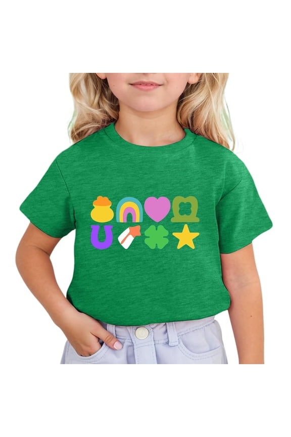 Girl's St. Patrick's Day T-Shirt Short Sleeve O-Neck Graphic Tee, Sizes 8-9
