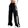 thumbnail image 1 of Kiijoy Girl's Track Pants Athletic High Rise Cargo Pants Baggy Sweatpants, Black, Sizes 5-6, 1 of 8