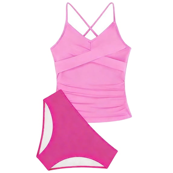 Kiijoy Girls 2-Piece Swimsuit Crisscross Back Tankini Sets UPF50+ Bathing Suit, Sizes 8-16