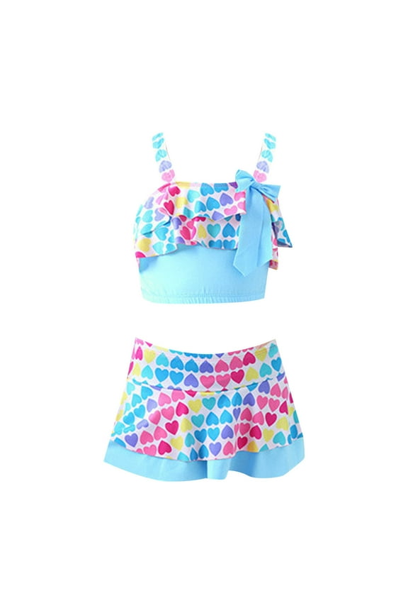 Girls 2 Piece Swimsuit Tankini Top and Skirt Swimwear Bathing Suit, Sizes 3-14