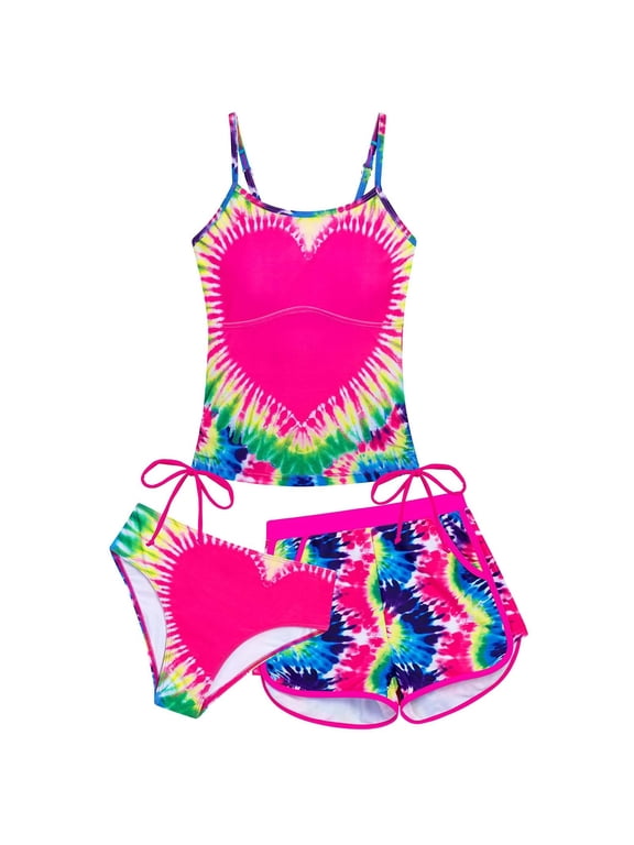 Girls 3 Piece Swimsuits UPF 50+ Tankini Set with Boyshorts Bathing Suit, Sizes 7-16