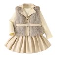 thumbnail image 1 of Kiijoy Girls 3Pcs Outfits Ribbed Knit Long Sleeve Top Leather Pleated Skirt Vest Set, Sizes 2-3, 1 of 7