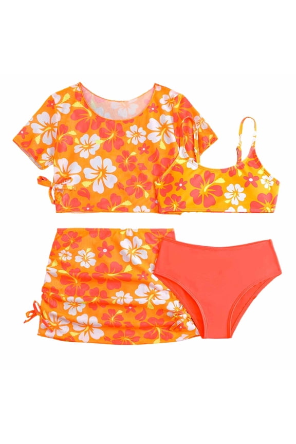 Girls 4-Piece Swimsuit Bikinis Bathing Suit UPF 50+ Swimwear, Sizes 11-12