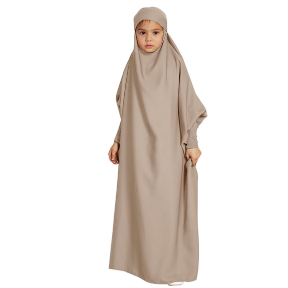 Kiijoy Girls Abaya with Hijab Solid Color Long Sleeve Maxi Dress Headscarf Set, Sizes 5-14