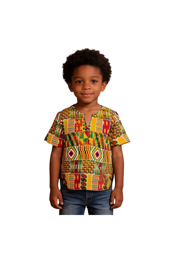 Girls Africa Dashiki Short Sleeve T-Shirt Ethnic Style V Neck T Shirt, Sizes 2-3